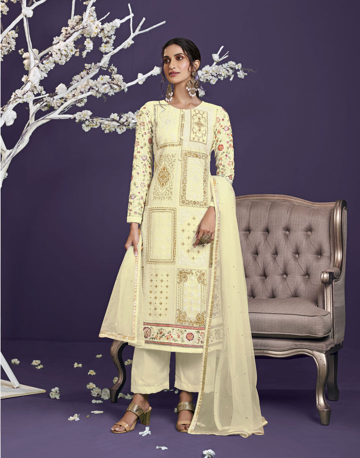 Designer Georgette Suit | Thread, Jari, and Sequin Embroidery with Net Dupatta