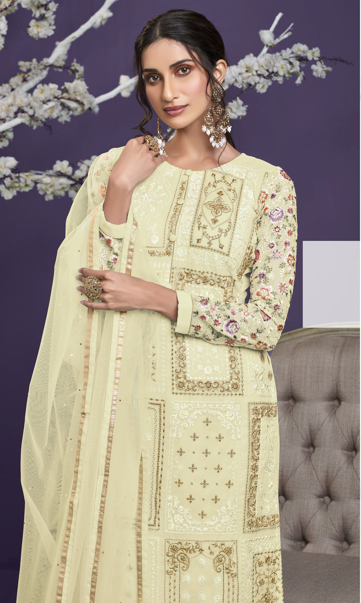 Designer Georgette Suit | Thread, Jari, and Sequin Embroidery with Net Dupatta