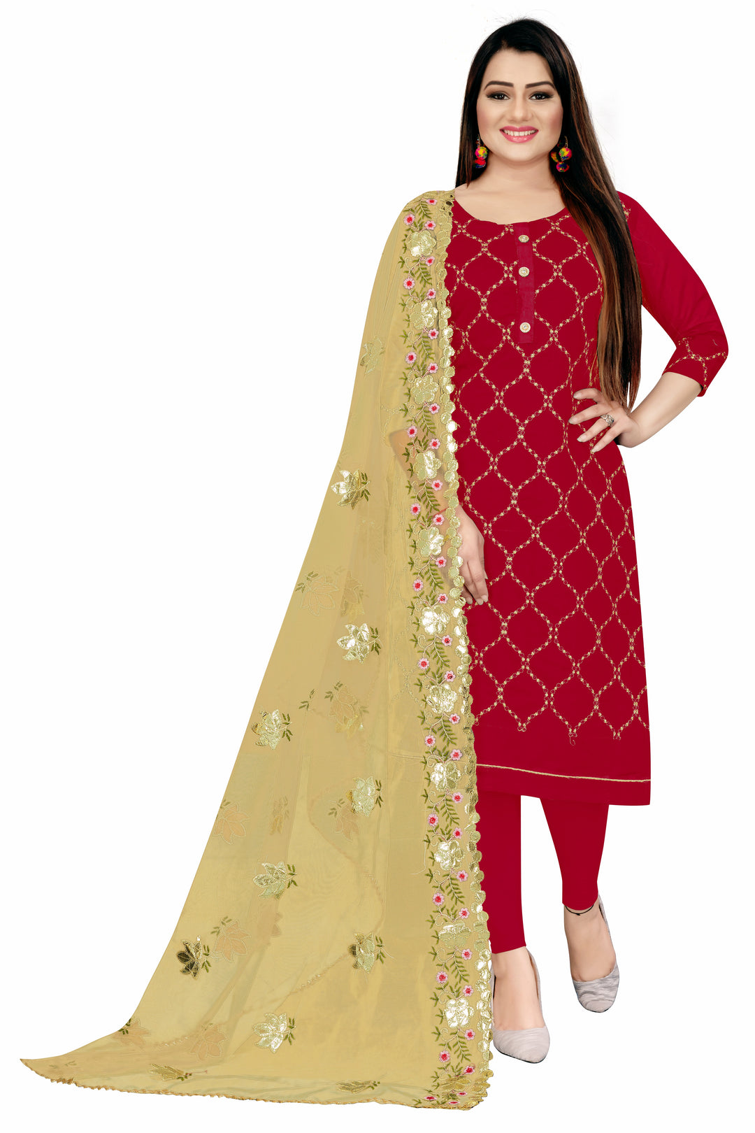 Elegant Chanderi Suit | Gota Patti Work with Santoon Bottom and Net Dupatta