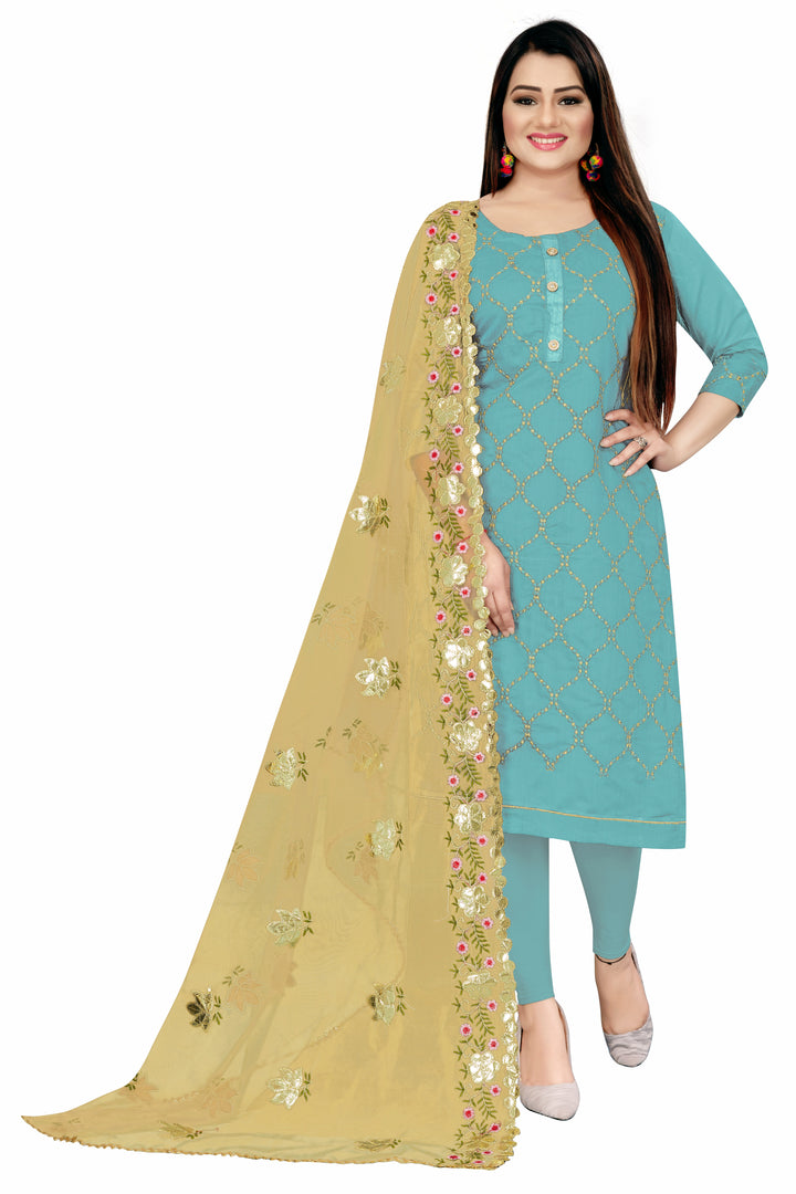 Elegant Chanderi Suit | Gota Patti Work with Santoon Bottom and Net Dupatta