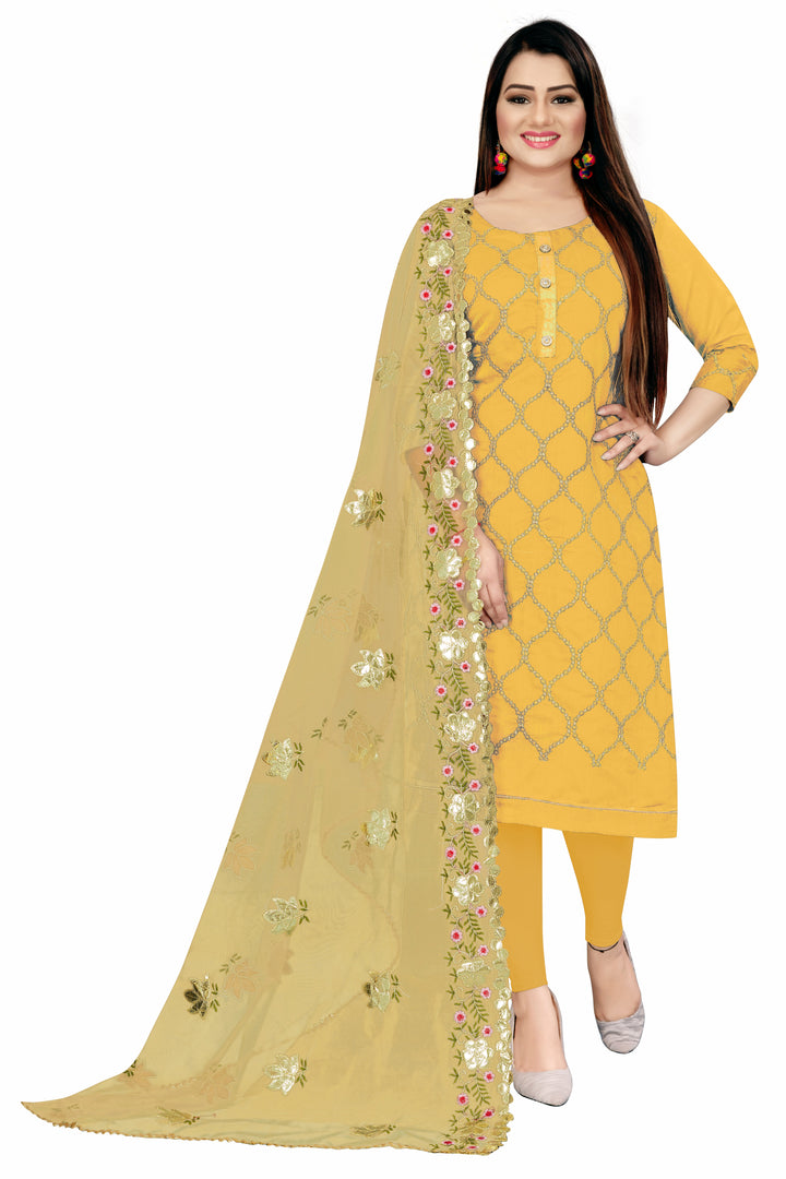 Elegant Chanderi Suit | Gota Patti Work with Santoon Bottom and Net Dupatta