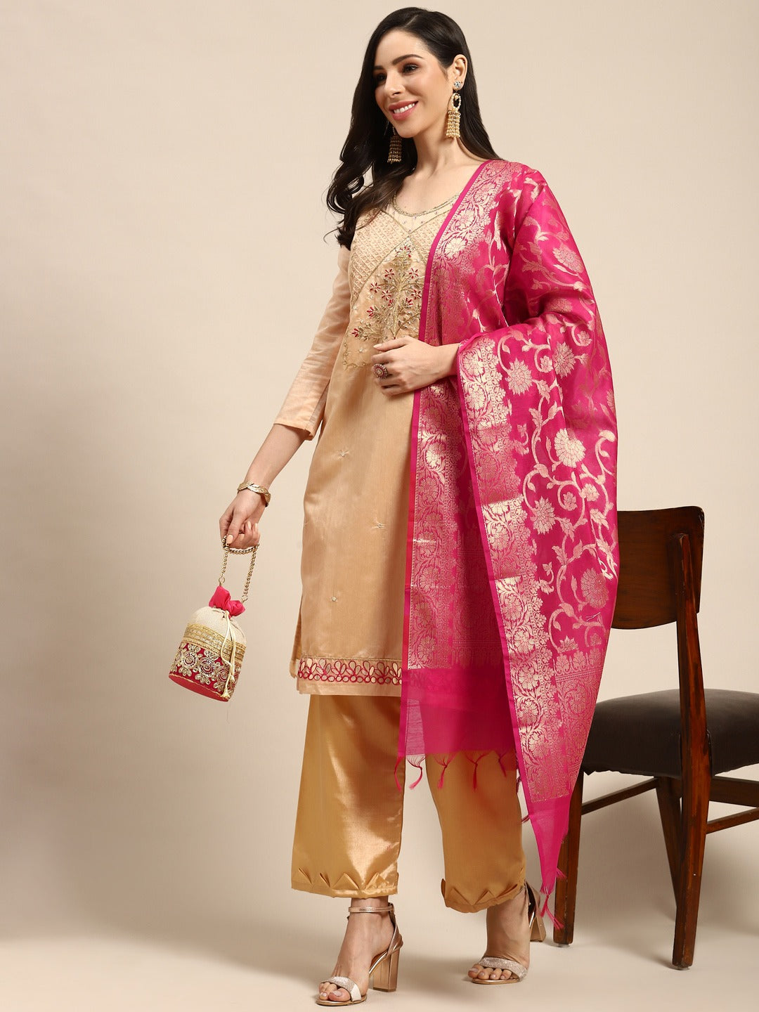 Gota Patti Designer Suit | Chanderi Kameez with Banarasi Silk Dupatta for Festive Wear