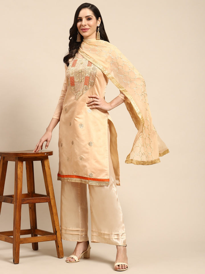 Elegant Gota Embroidered Suit | Chanderi Top with Santoon Bottom and Dupatta