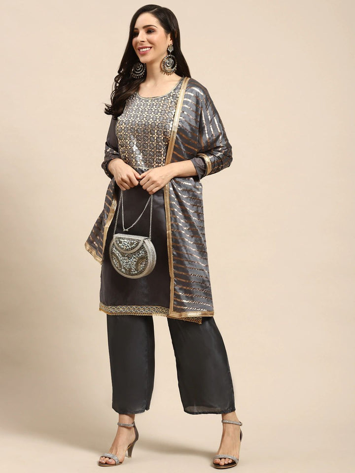 Elegant Hand Embroidered Suit | Chanderi Top with Santoon Bottom and Weaving Dupatta