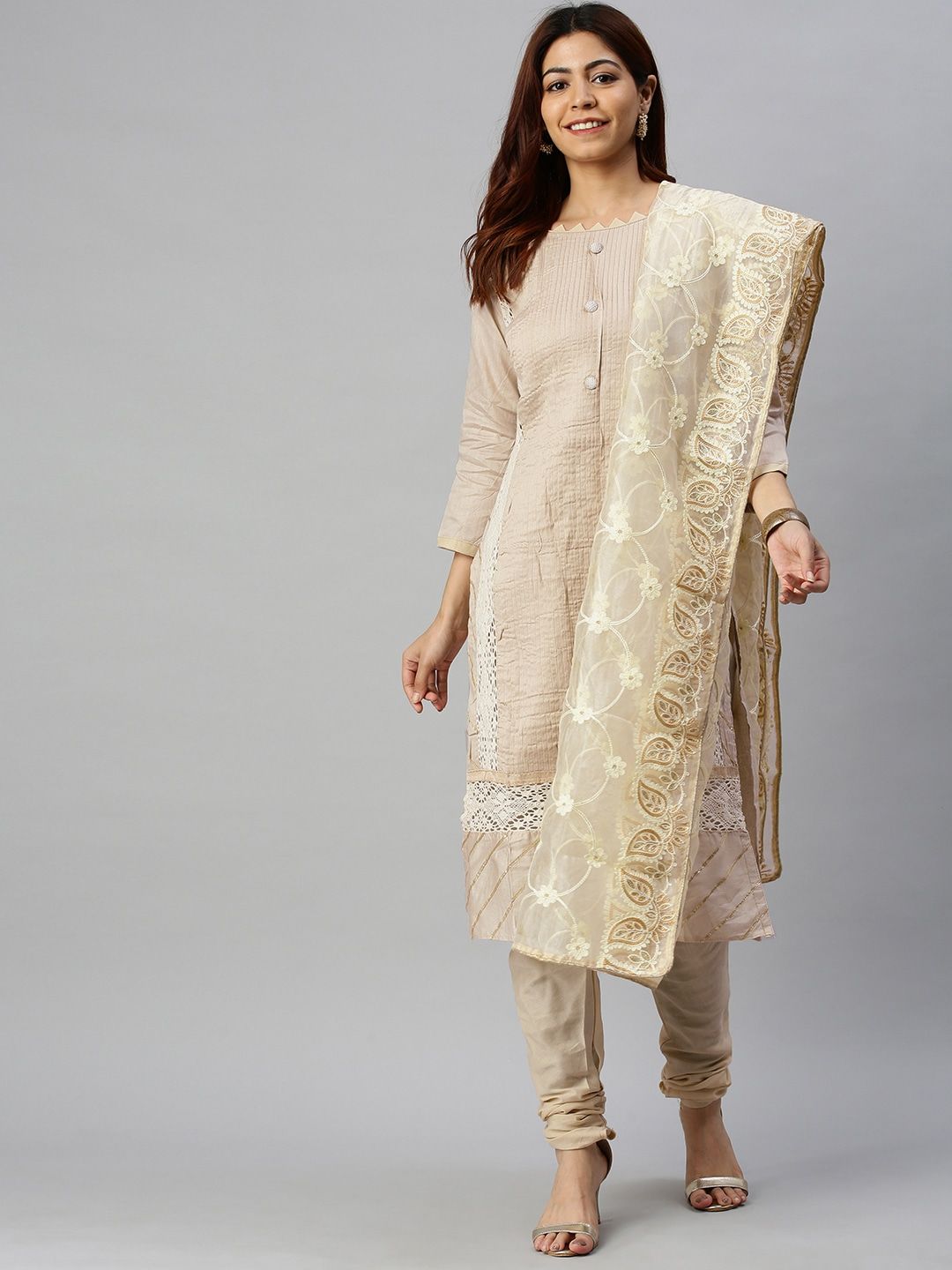 Embroidered Jam-Cotton Salwar Kameez | Elegant Three-Quarter Sleeve Wear