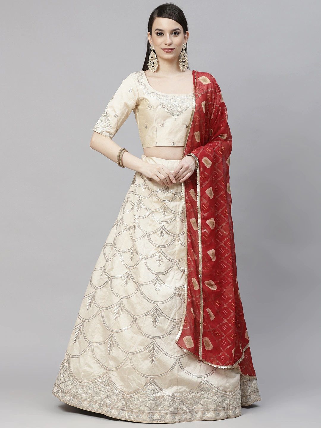 Wedding Partywear Beige Lehenga | Art Silk with Georgette Dupatta Design