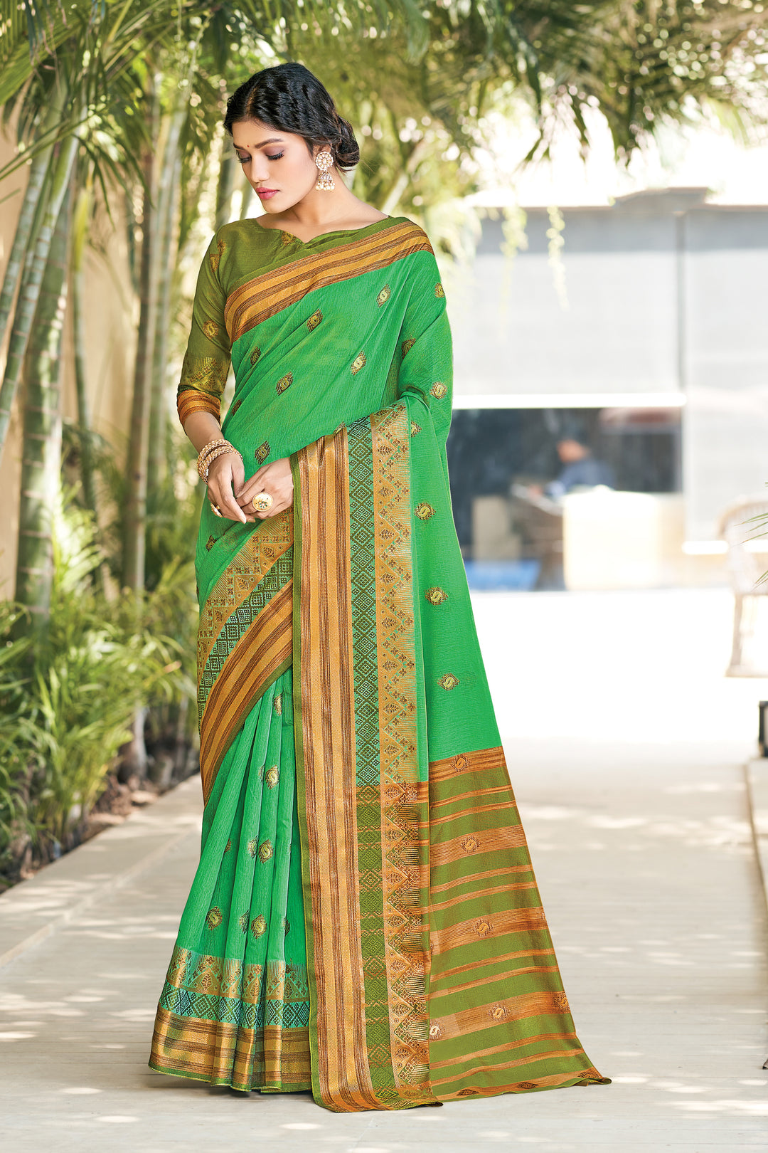 Cotton Saree with Woven-Designer Jari Work | Perfect for Weddings & Events