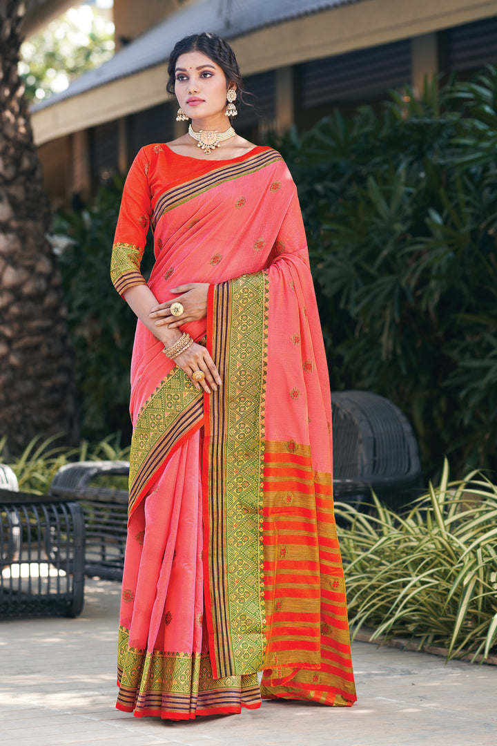 Cotton Saree with Woven-Designer Jari Work | Perfect for Weddings & Events