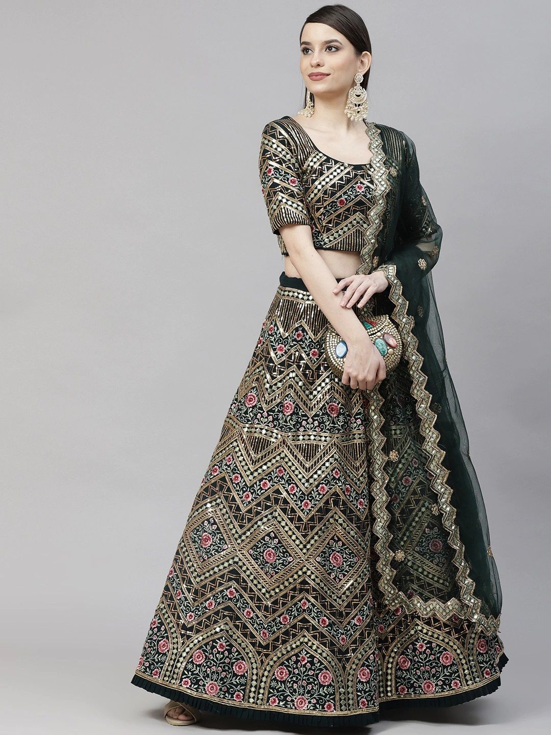 Green Wedding Partywear Lahenga Choli | Gota Patti, Sequins, and Stone Work