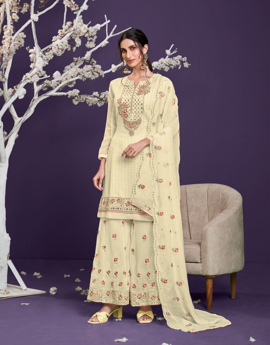 Elegant Georgette Sharara Suit | Thread & Sequin Embroidery | Wedding Ready