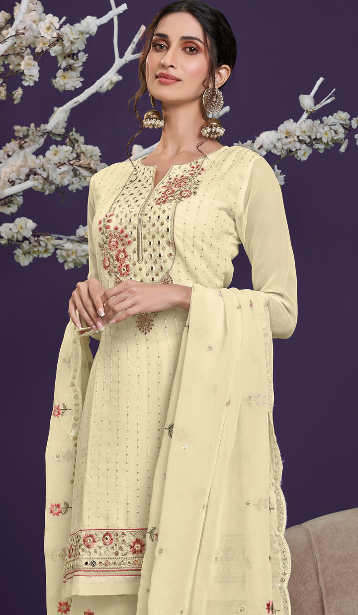 Elegant Georgette Sharara Suit | Thread & Sequin Embroidery | Wedding Ready