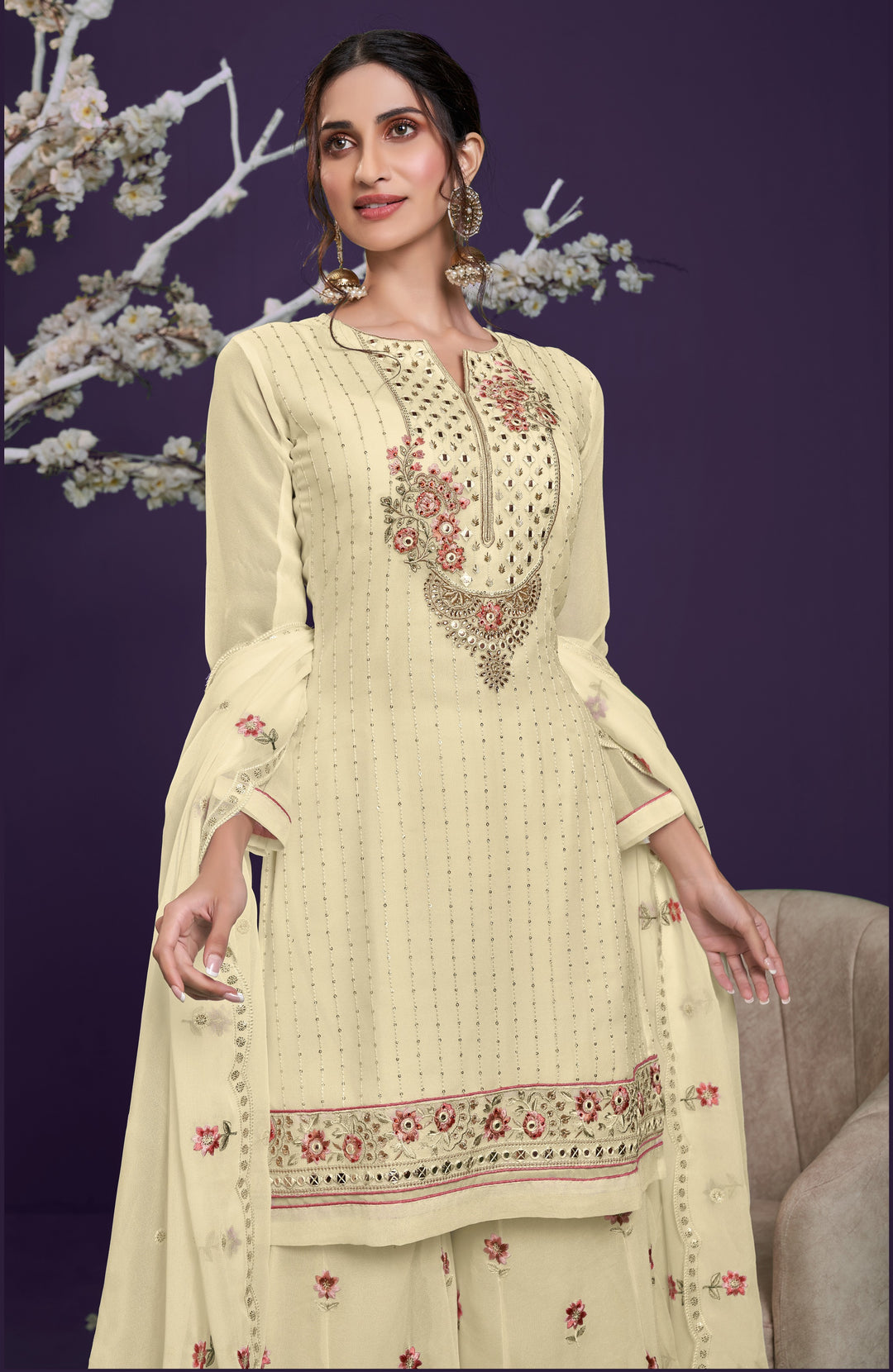 Elegant Georgette Sharara Suit | Thread & Sequin Embroidery | Wedding Ready