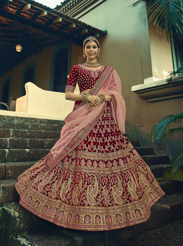 Embroidered Velvet Lehenga | Stone-Work for Wedding & Special Events