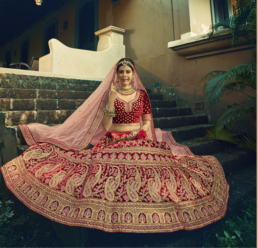 Embroidered Velvet Lehenga | Stone-Work for Wedding & Special Events