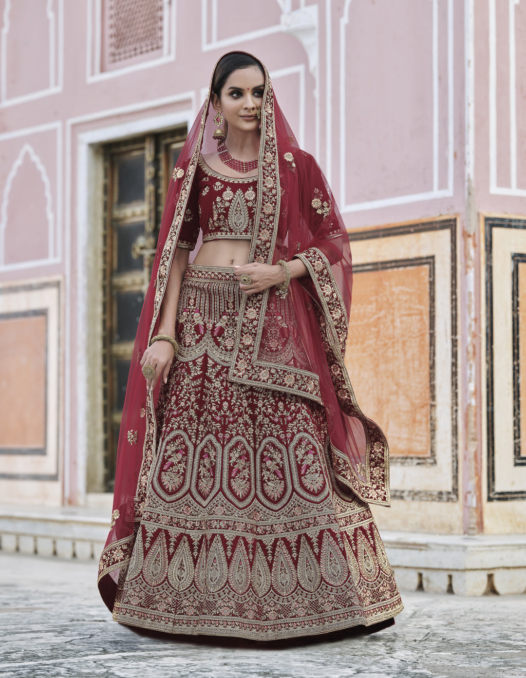 Velvet Embroidered Lehenga | Heavy Handwork for Weddings & Special Events