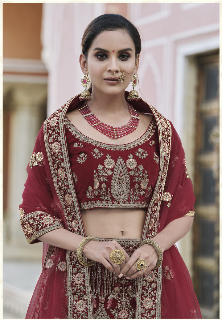 Velvet Embroidered Lehenga | Heavy Handwork for Weddings & Special Events