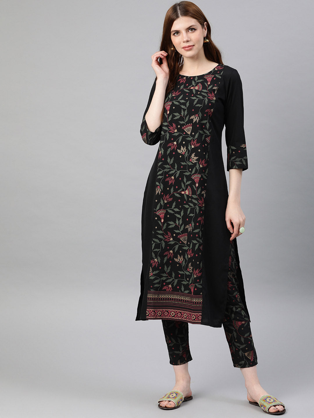 Stylish Black Kurti & Pant Set | Elegant Designer Floral Prints