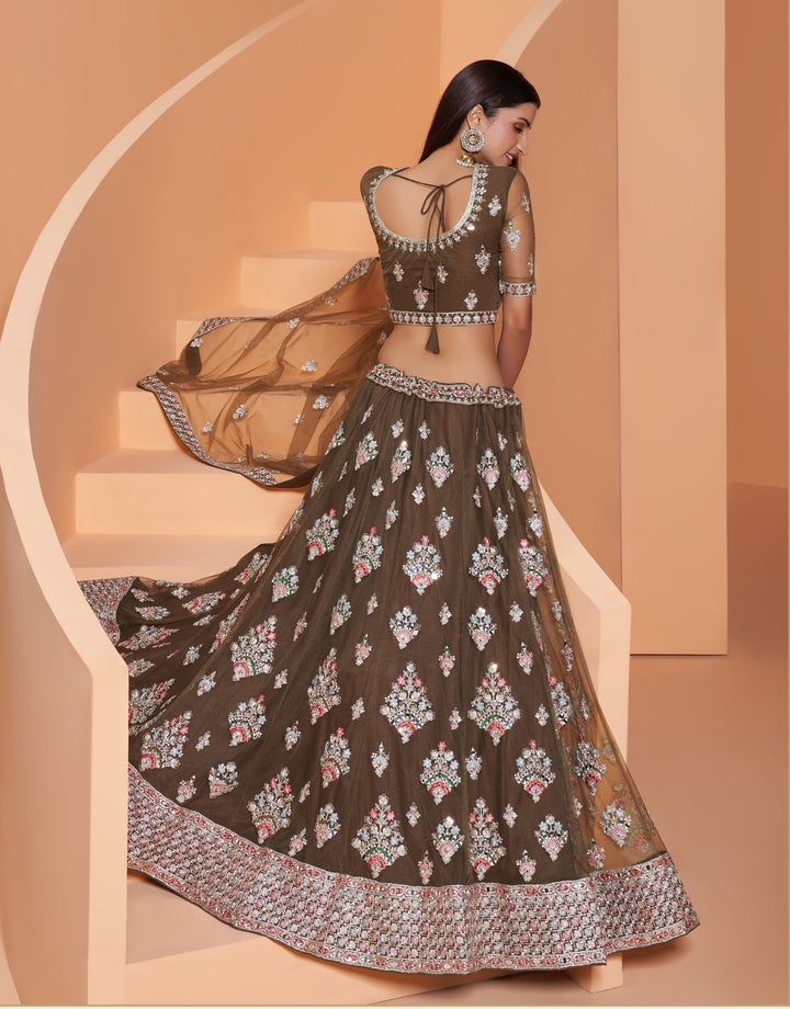 Net Bridal Lehenga with Embroidery & Mirror Work | Elegant Wedding Attire