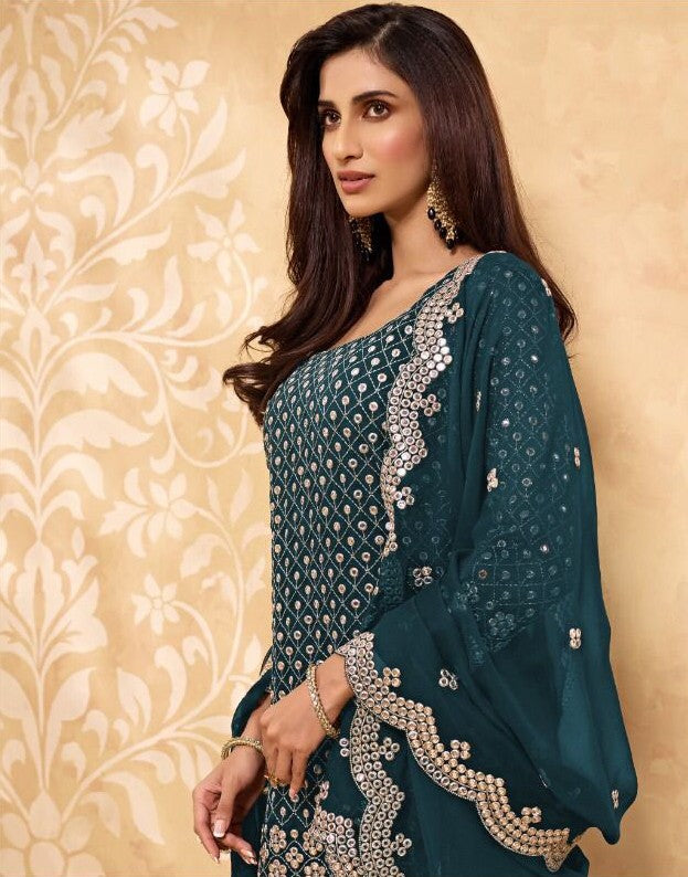 Designer Heavy Embroidery Sharara Suit | Faux-Georgette | Wedding Festive