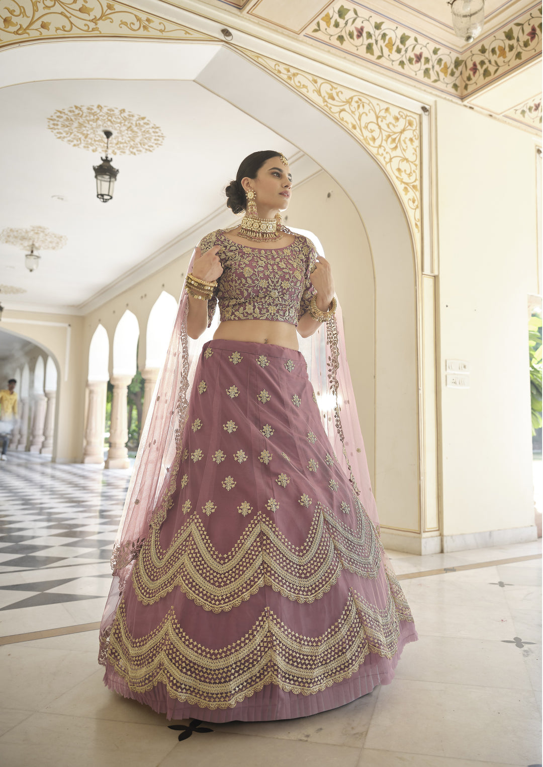 Elegant Dori & Sequins Embroidered Soft-Net Lehenga | Perfect for Weddings & Parties