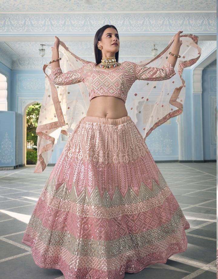 Elegant Organza Lehenga | Thread & Mirror Embroidery for Weddings & Events