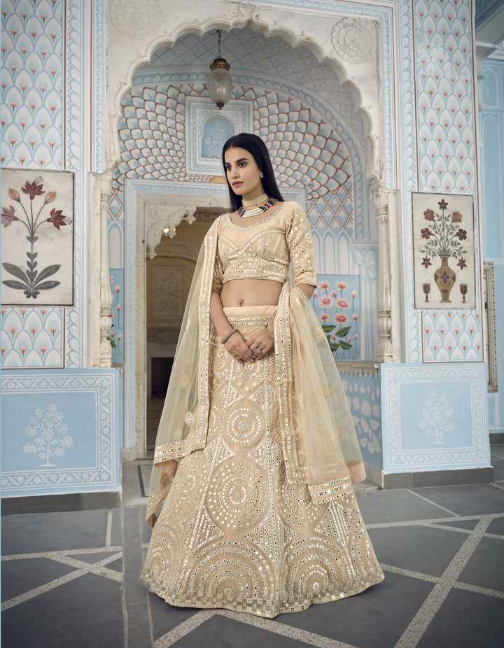 Organza Thread & Mirror Embroidered Lehenga | Wedding & Party Wear