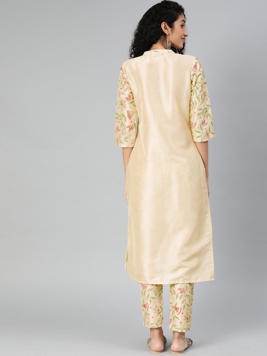 Stylish Cream Kurti & Bottom Set | Classic Poly Silk Design