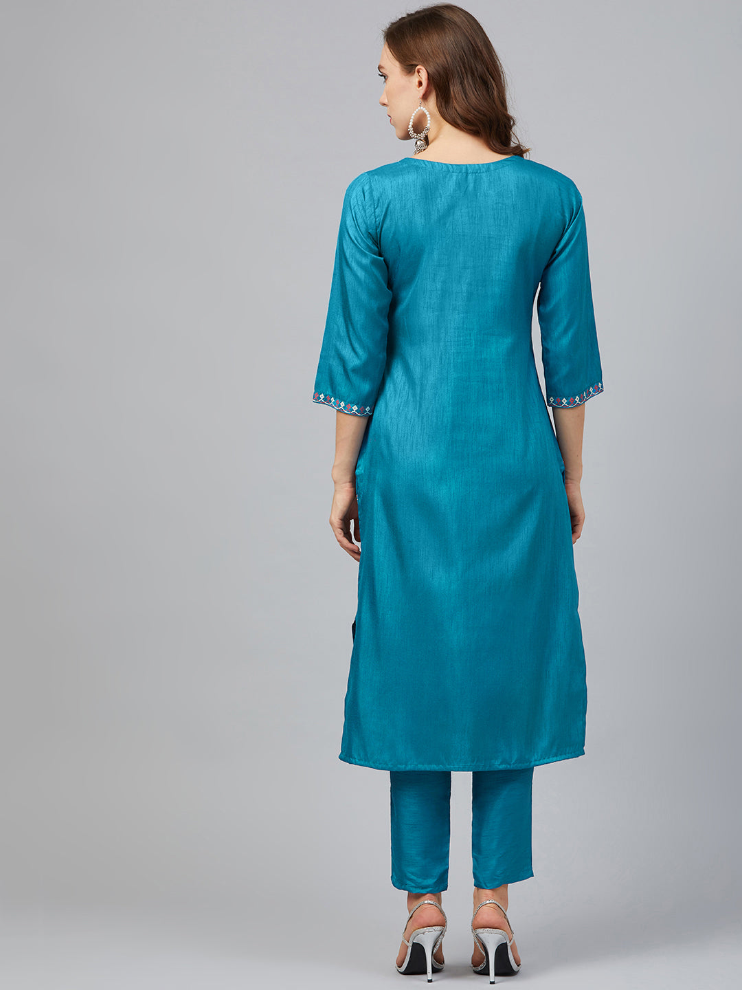 Stylish Teal Blue Kurti & Bottom Set | Elegant Designer Khadi Prints