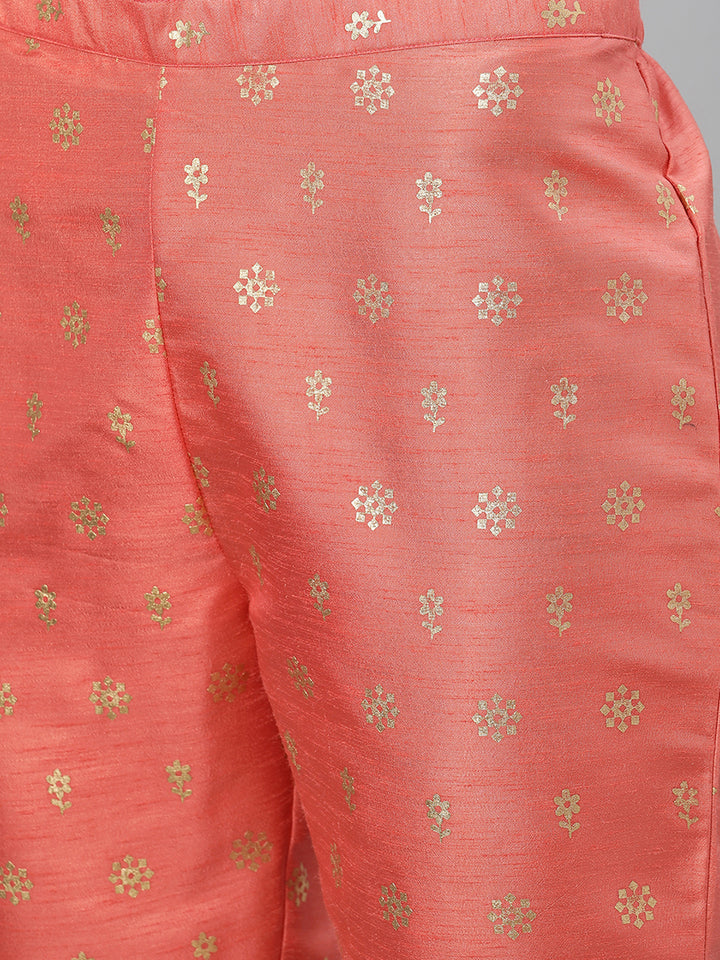 Stylish Cream & Peach Kurti & Bottom Set | Elegant Designer Foil Prints