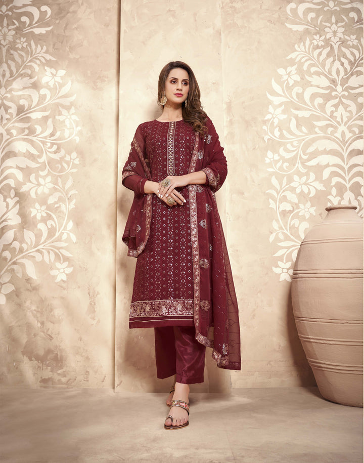 Designer Embroidered Georgette Salwar Kameez | Elegant Three-Quarter Sleeves