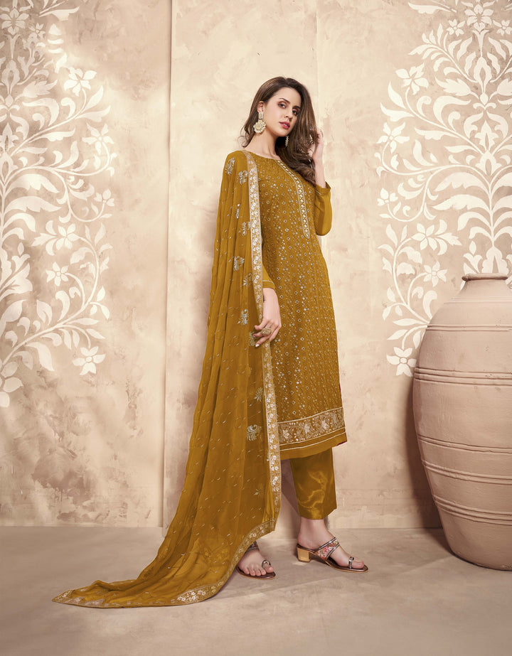 Designer Embroidered Georgette Salwar Kameez | Elegant Three-Quarter Sleeves