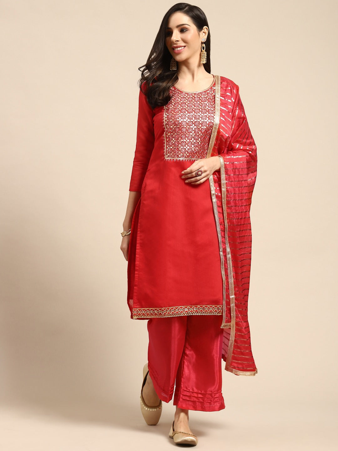 Kurtis Set | Modal-Chanderi Top with Santoon Bottom | Hand-Work Design