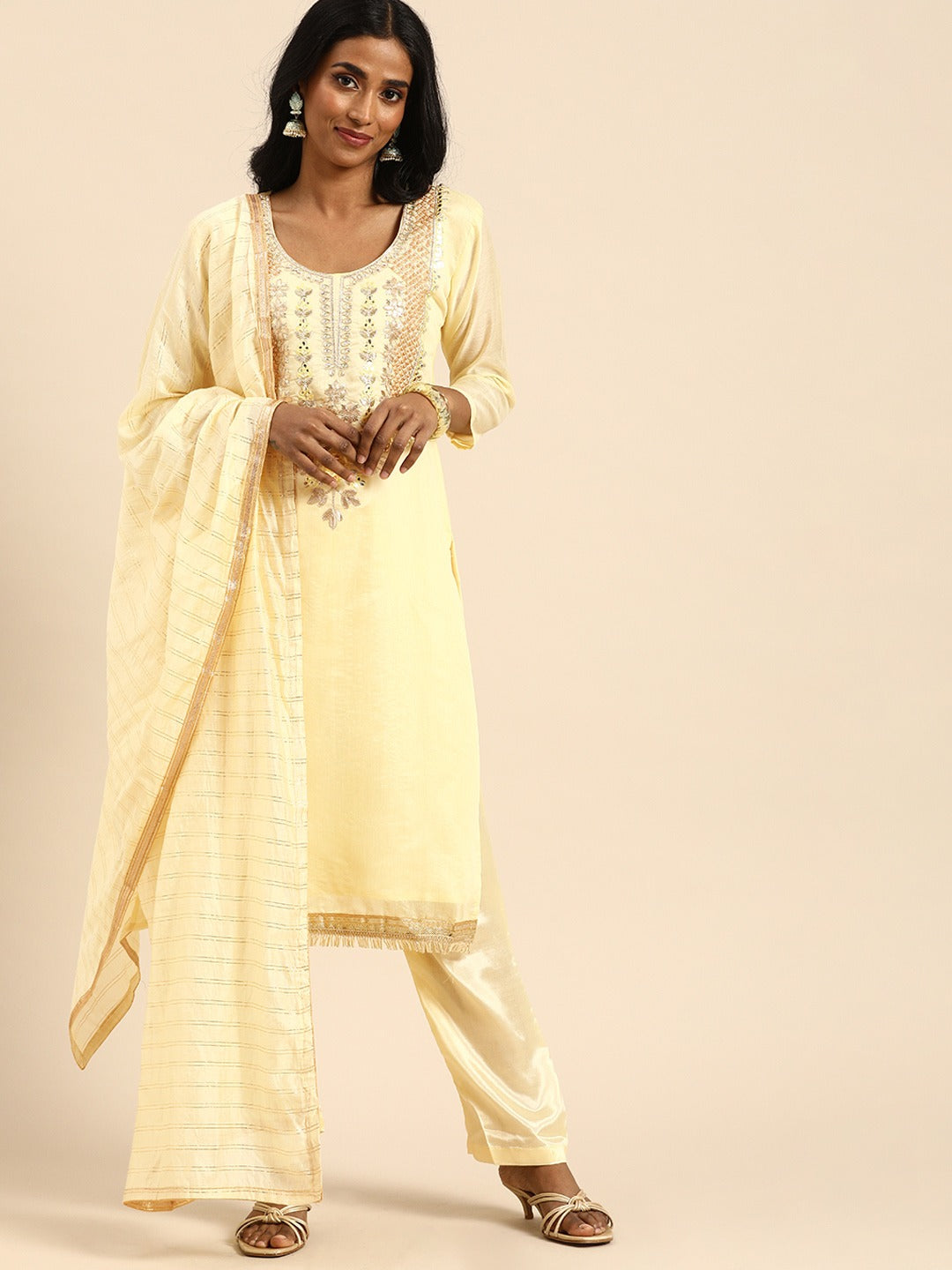 Stylish Kurtis Set | Modal-Chanderi Top & Santoon Bottom | Hand-Work