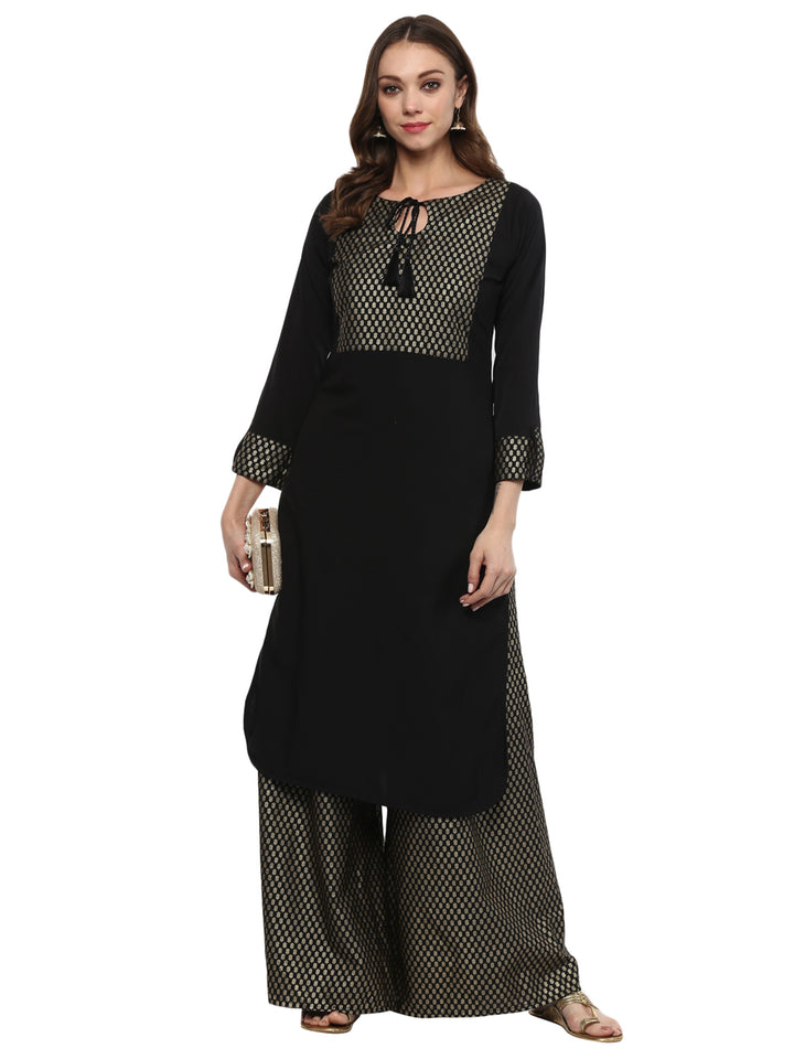 Stylish Black Kurti | Elegant Crepe with Designer Ethnic Foil Prints