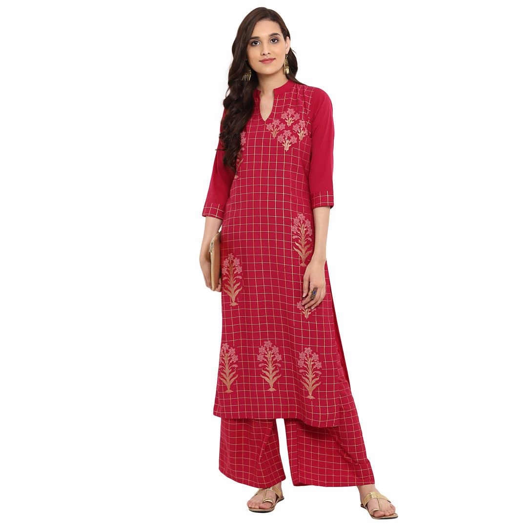 Stylish Maroon Kurti | Elegant Crepe with Floral Foil Prints