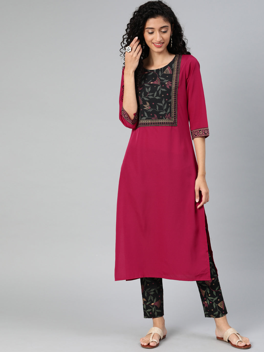 Stylish Pink Kurti | Elegant Crepe with Floral and Solid Design