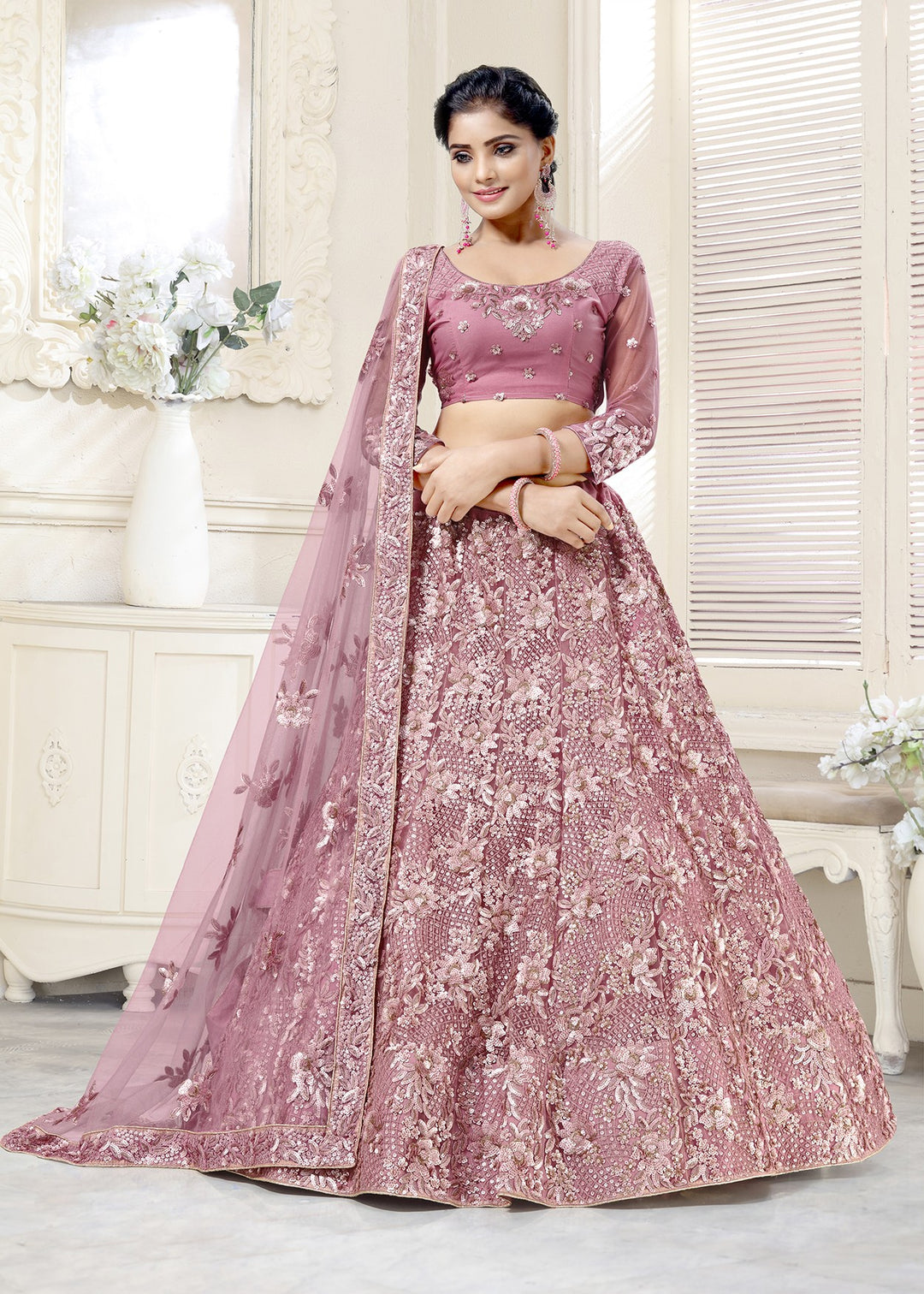 Sequined Net Lehenga | Elegant Embroidery for Weddings & Special Events