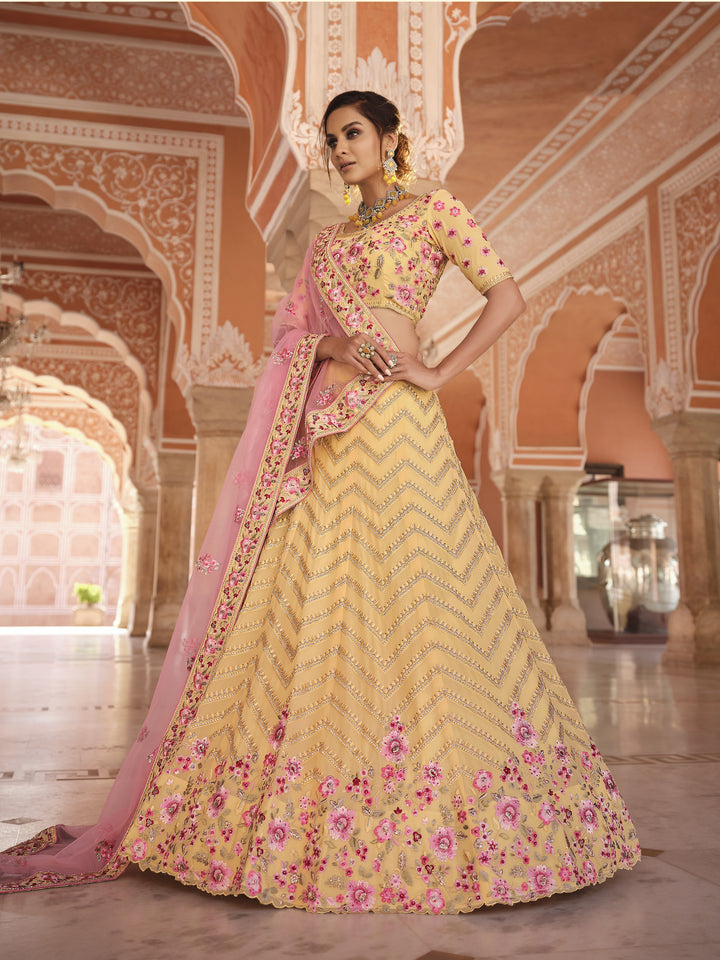 Elegant Georgette Lehenga | Thread-Work & Jari Embroidery for Weddings