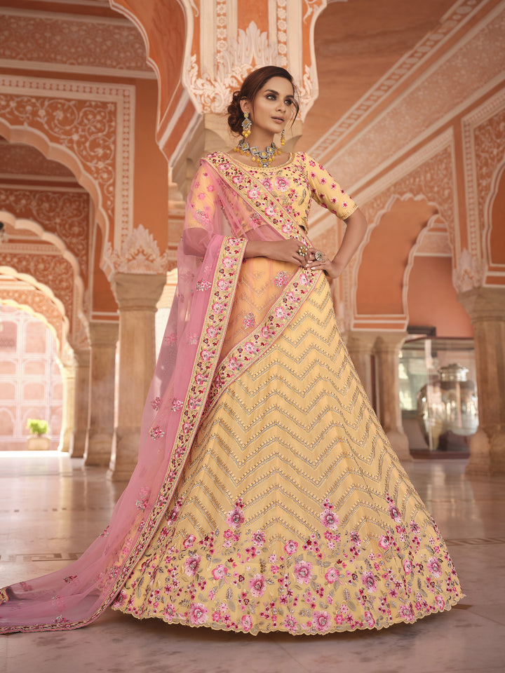 Elegant Georgette Lehenga | Thread-Work & Jari Embroidery for Weddings