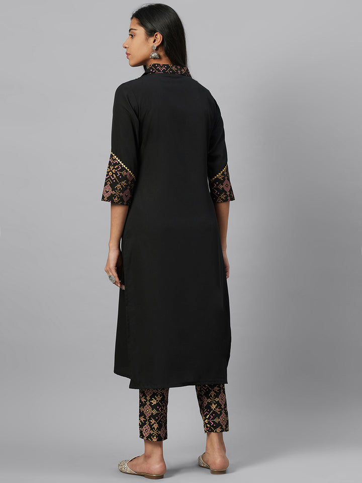 Black Crepe Kurti | Ethnic Motifs Foil Printed Long Kurti for Women