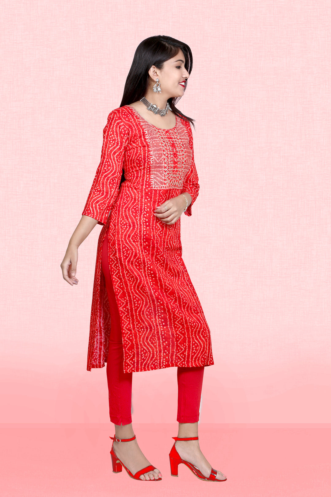 Bandhani Printed Rayon Kurti | Designer Embroidery Work for Women