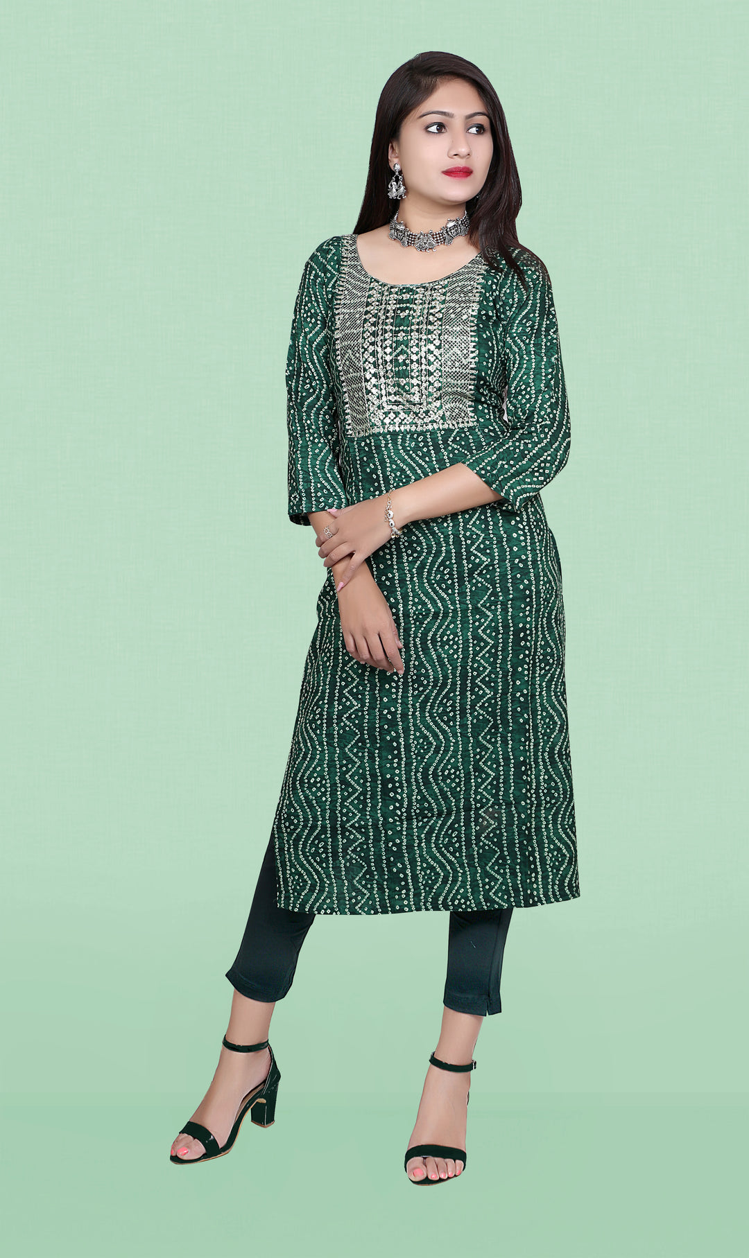 Bandhani Printed Rayon Kurti | Designer Embroidery Work for Women