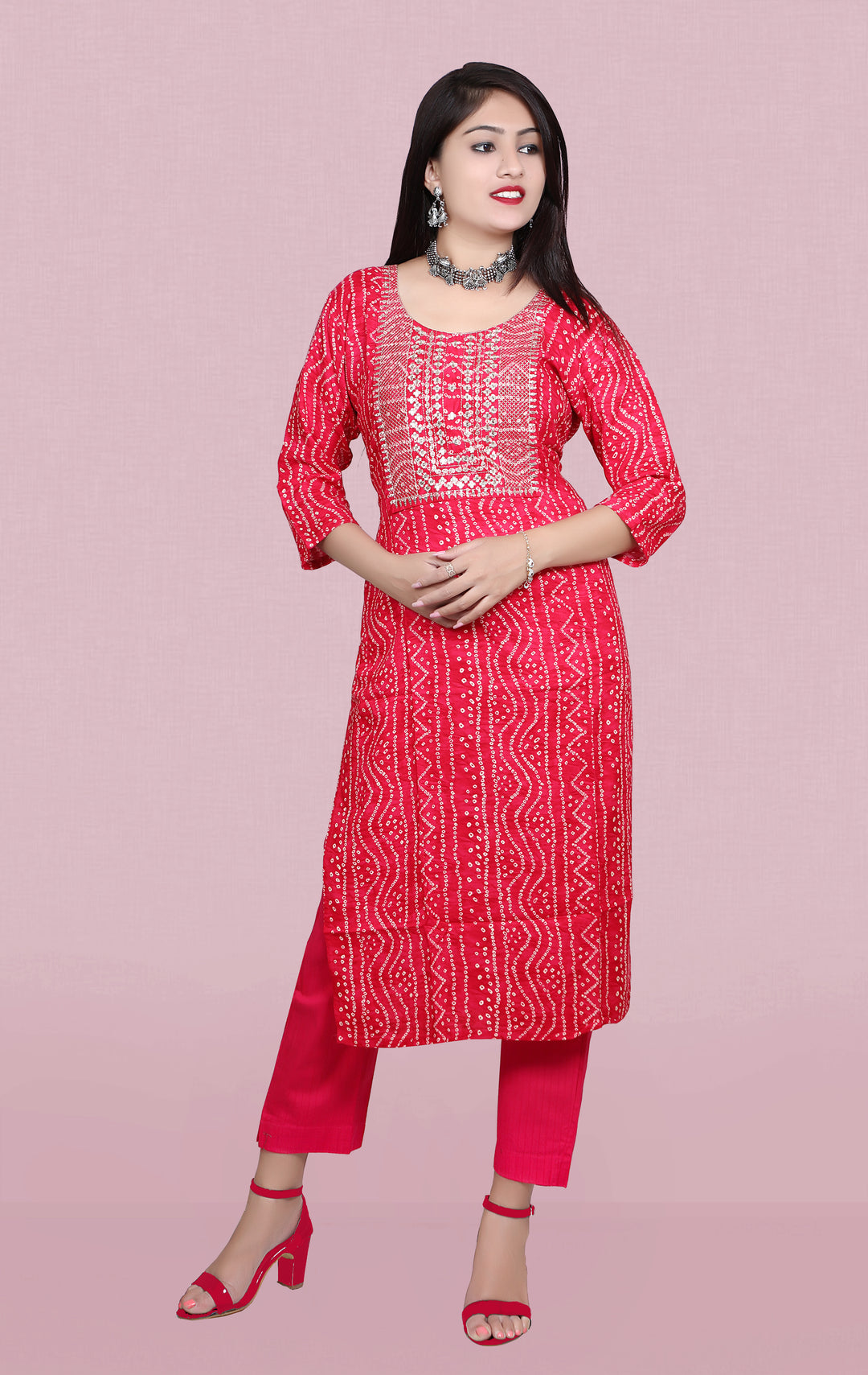 Bandhani Printed Rayon Kurti | Designer Embroidery Work for Women