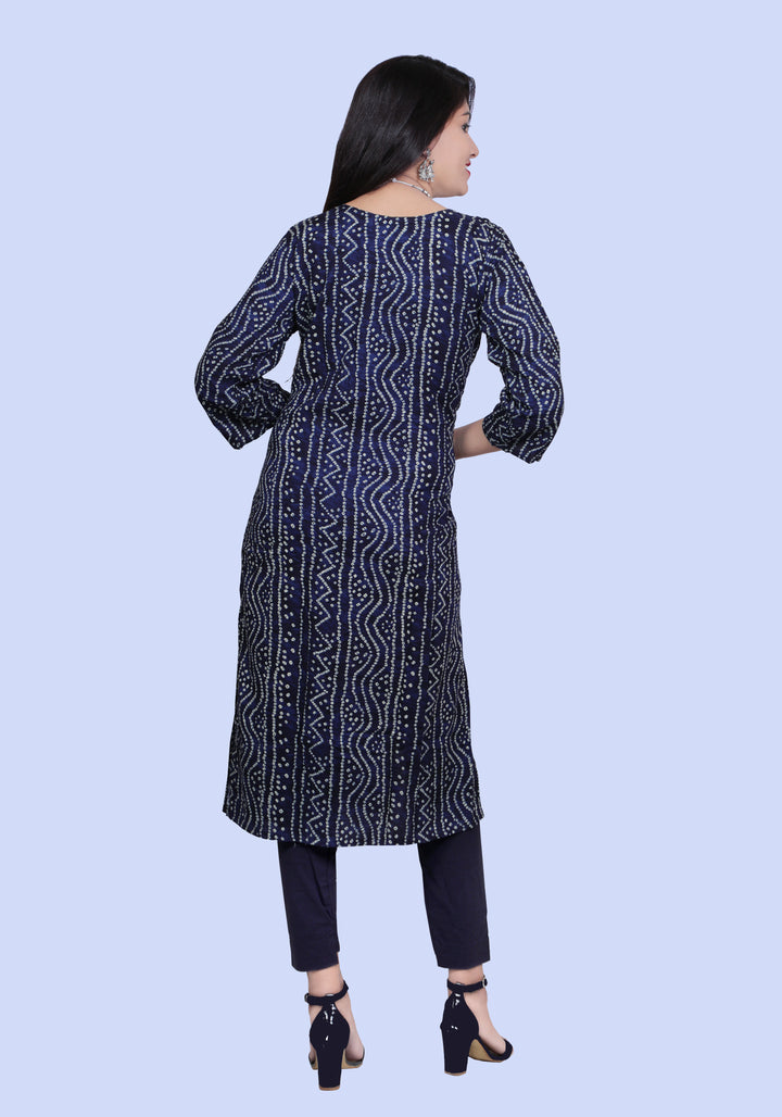 Bandhani Printed Rayon Kurti | Designer Embroidery Work for Women