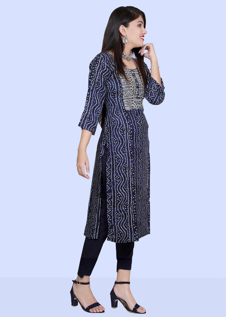 Bandhani Printed Rayon Kurti | Designer Embroidery Work for Women