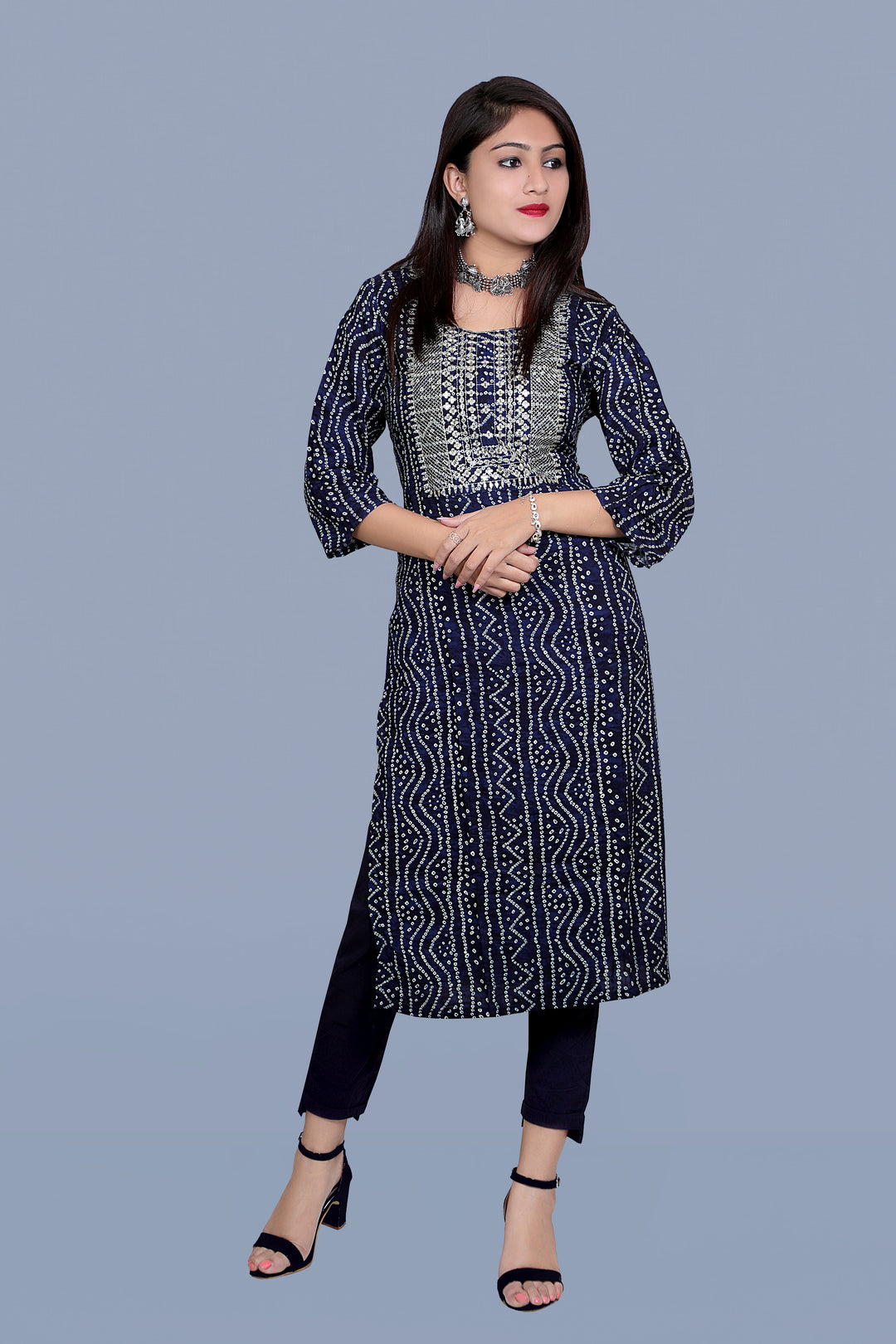 Bandhani Printed Rayon Kurti | Designer Embroidery Work for Women