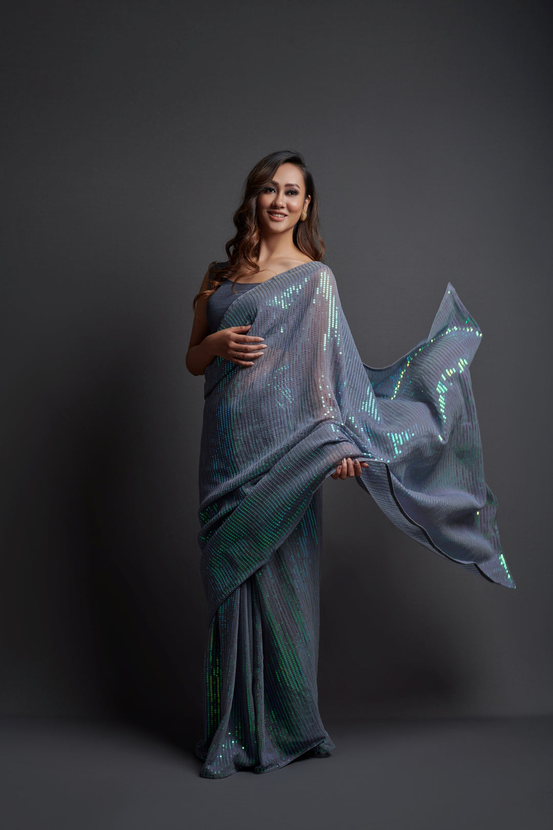 Designer Georgette Saree with Banglori Silk Blouse | Embroidered Sequins for Weddings, Parties, and Traditional Events