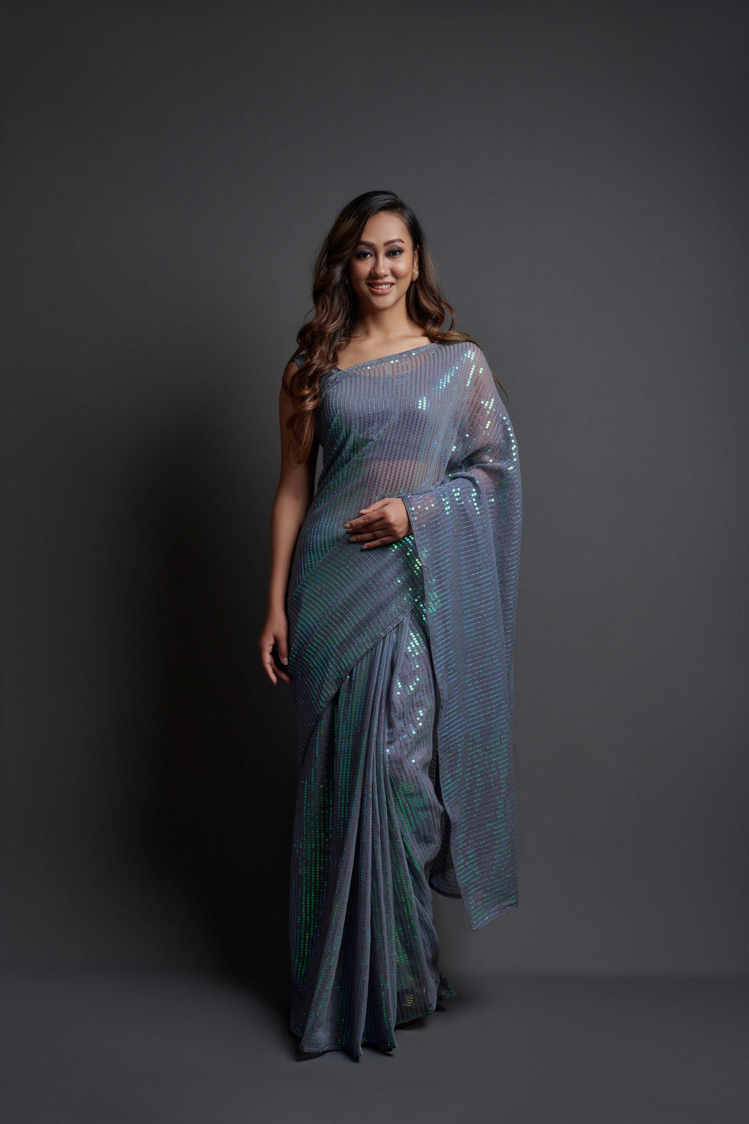 Designer Georgette Saree with Banglori Silk Blouse | Embroidered Sequins for Weddings, Parties, and Traditional Events