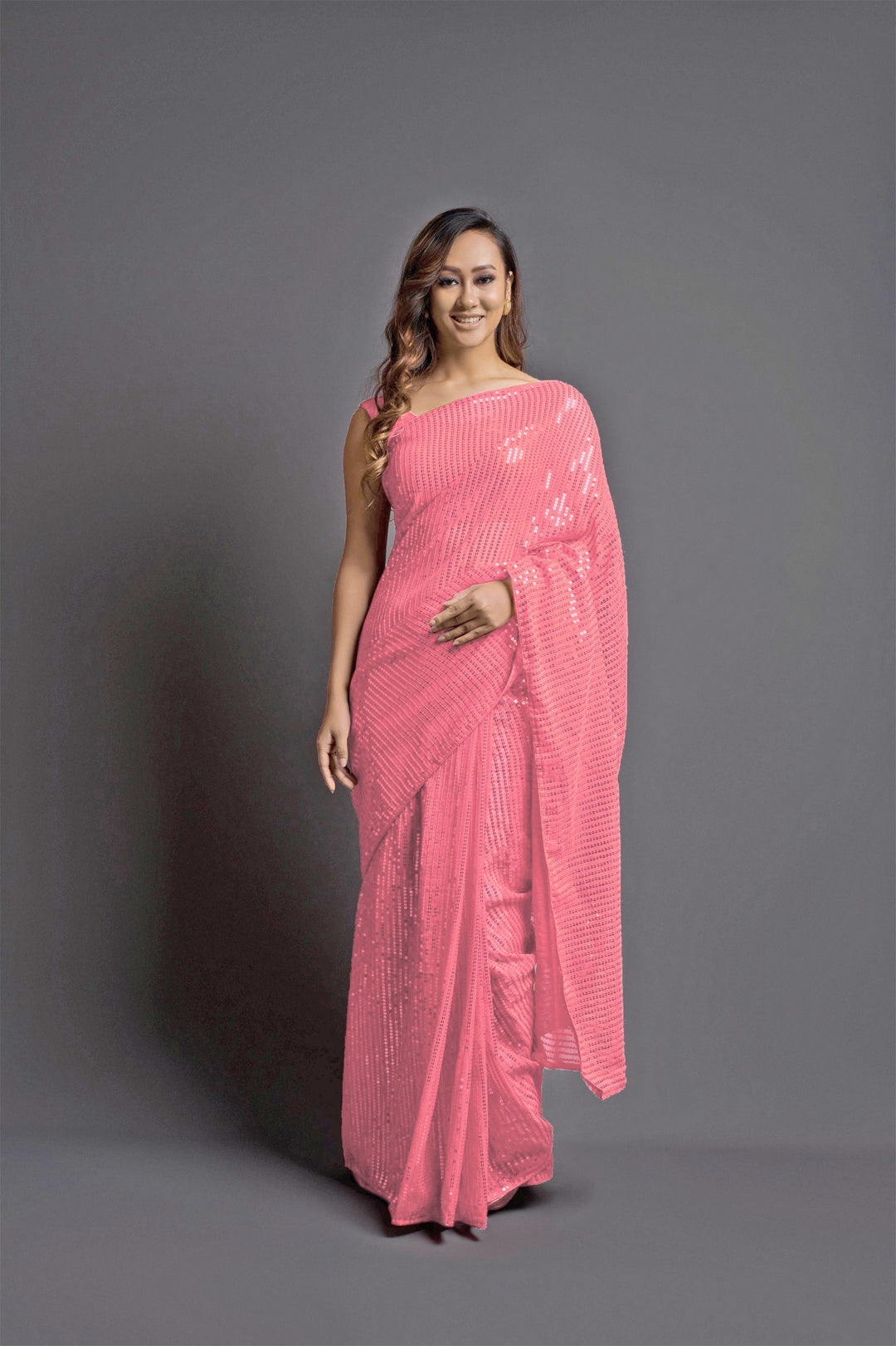 Designer Georgette Saree with Banglori Silk Blouse | Embroidered Sequins for Weddings, Parties, and Traditional Events