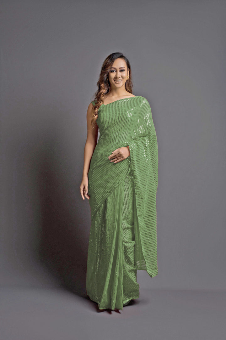 Designer Georgette Saree with Banglori Silk Blouse | Embroidered Sequins for Weddings, Parties, and Traditional Events